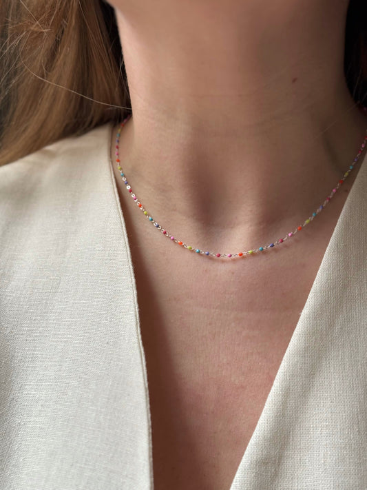 Multicolor Sterling Silver Chain Necklace