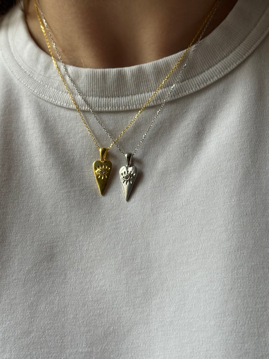 Triangle heart evil eye necklace