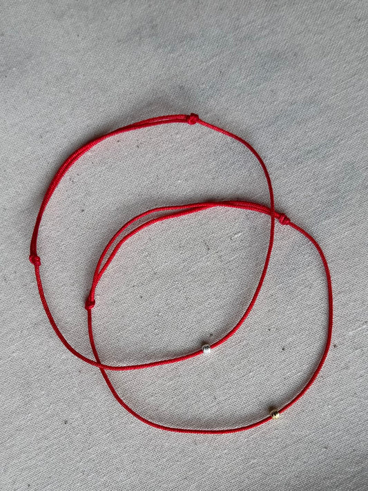 Silver bead minimal red bracelet
