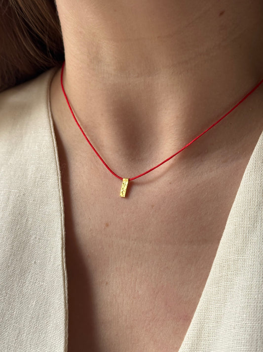 Rectangular Charm Red String Necklace