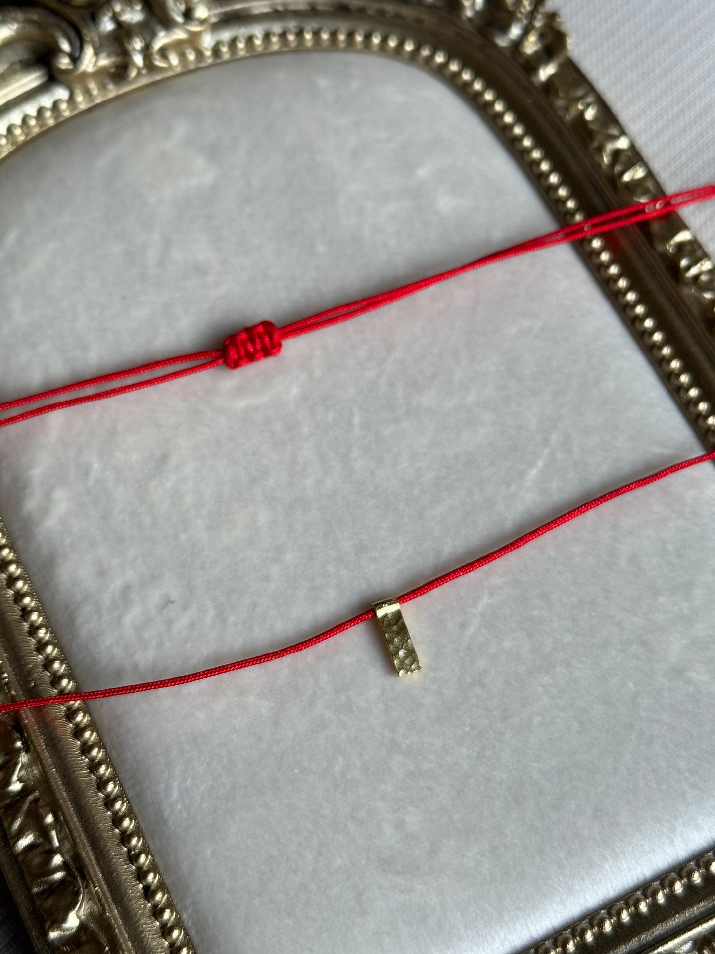 Rectangular Charm Red String Necklace