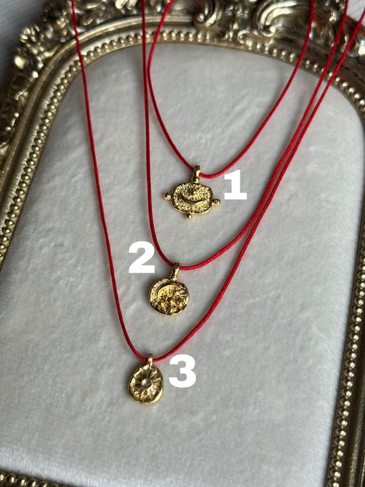 Sun, Eye & Moon Red String Necklace