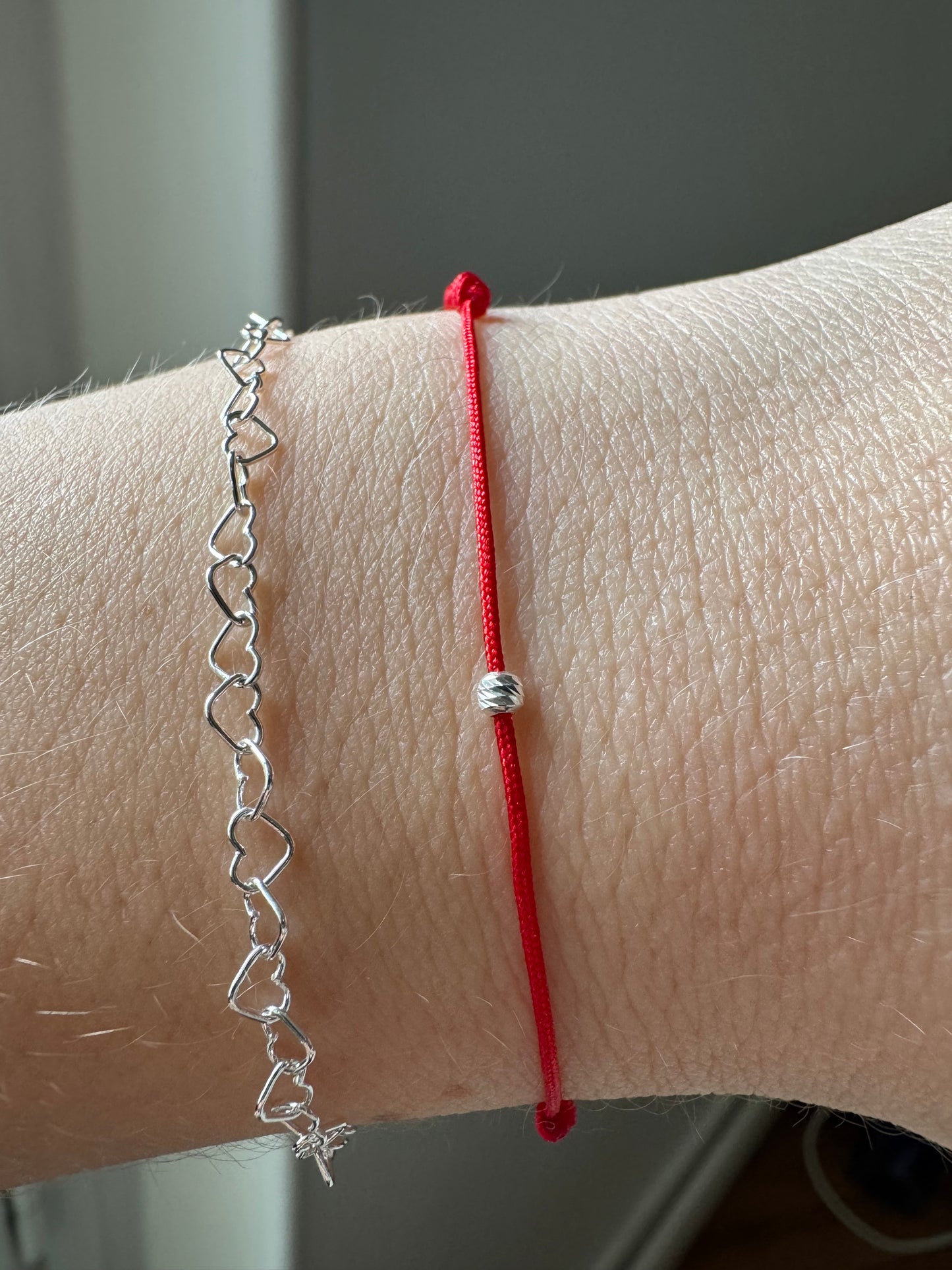 Silver bead minimal red bracelet