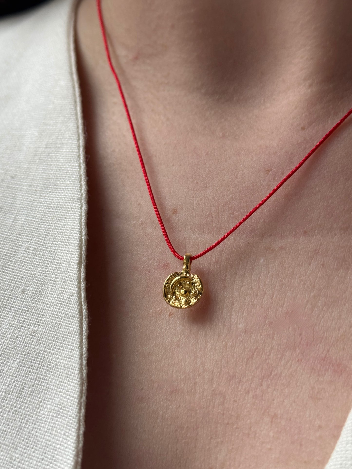Sun, Eye & Moon Red String Necklace