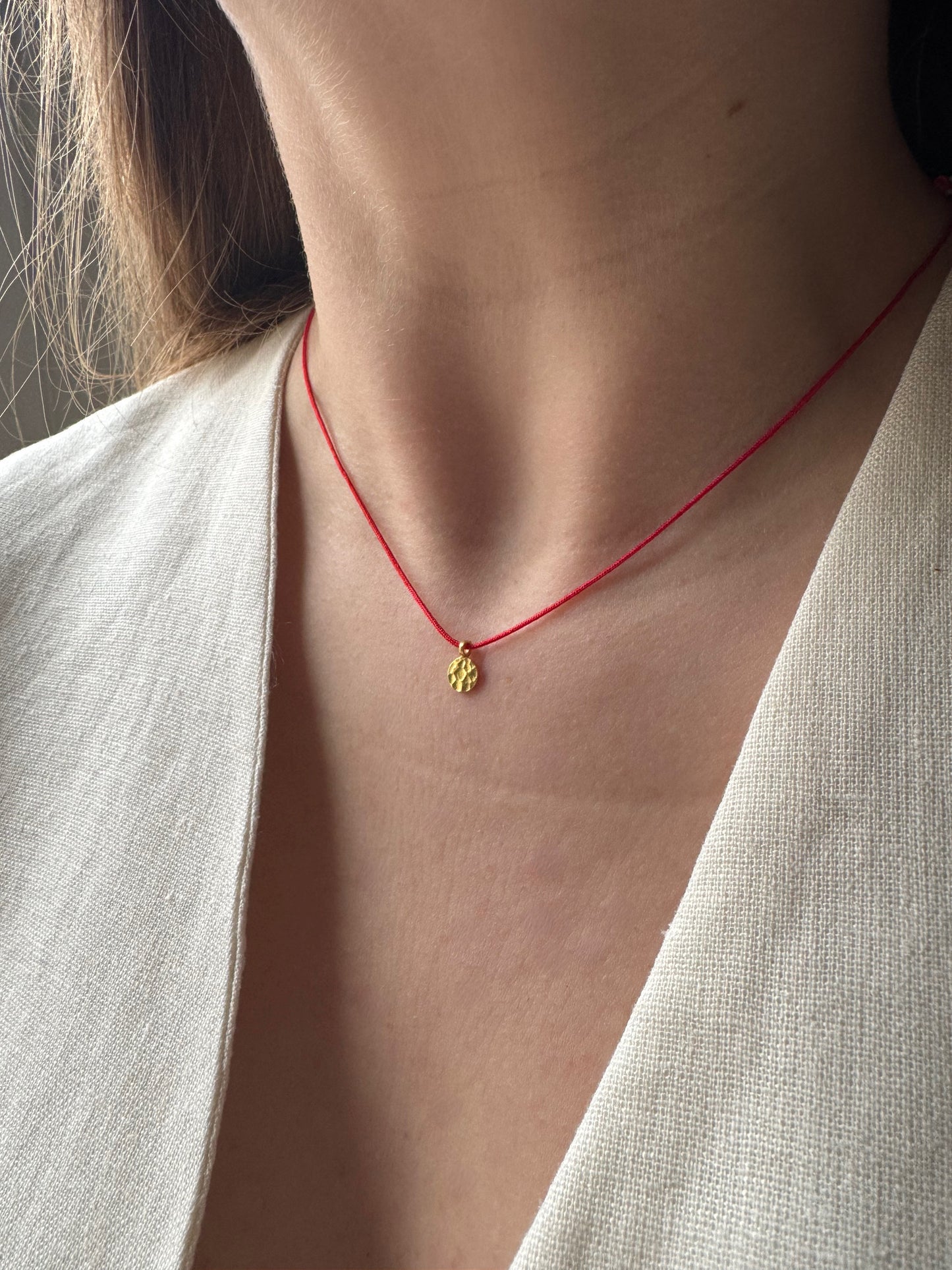 Round Charm Red String Necklace
