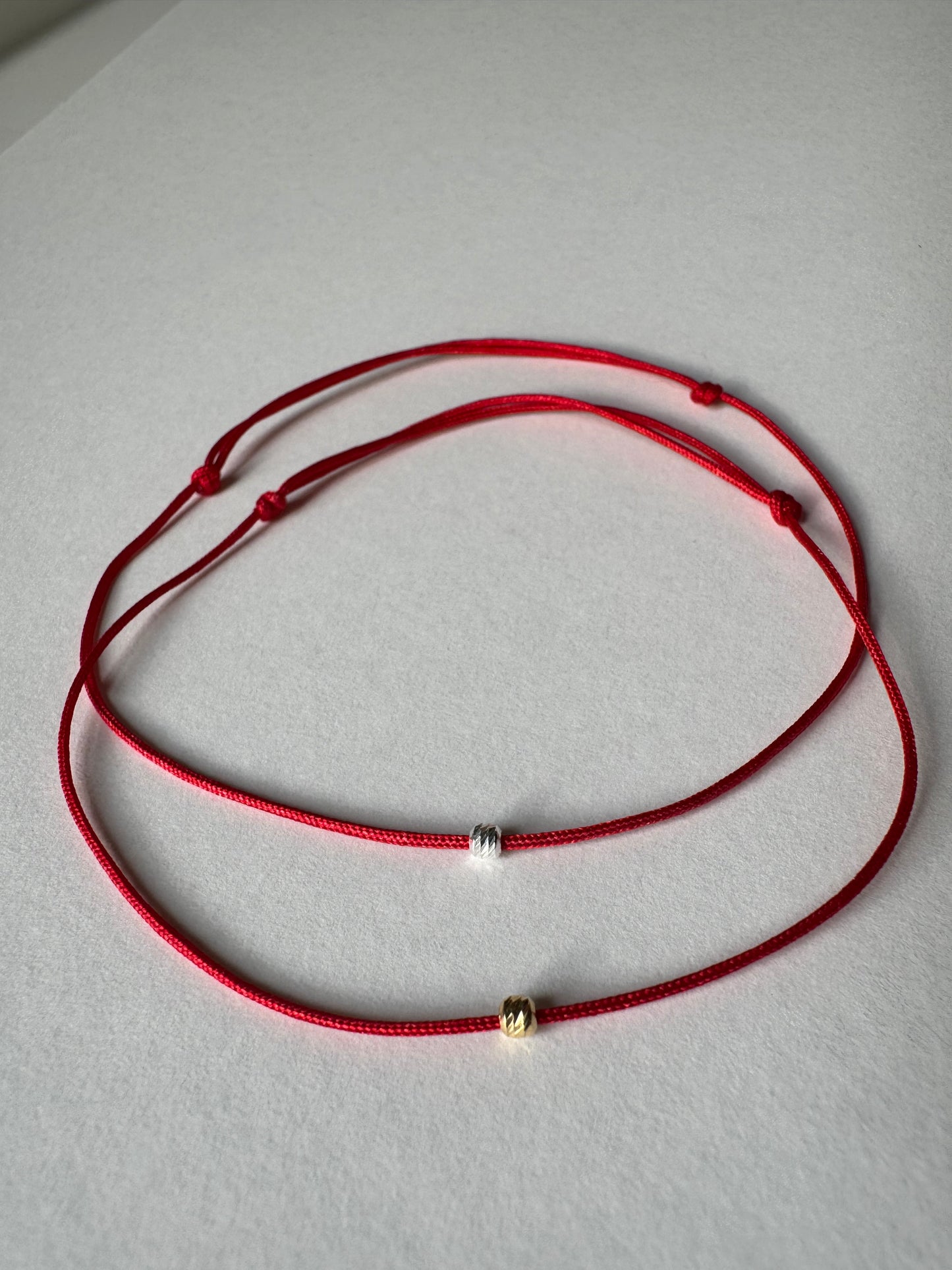 Silver bead minimal red bracelet