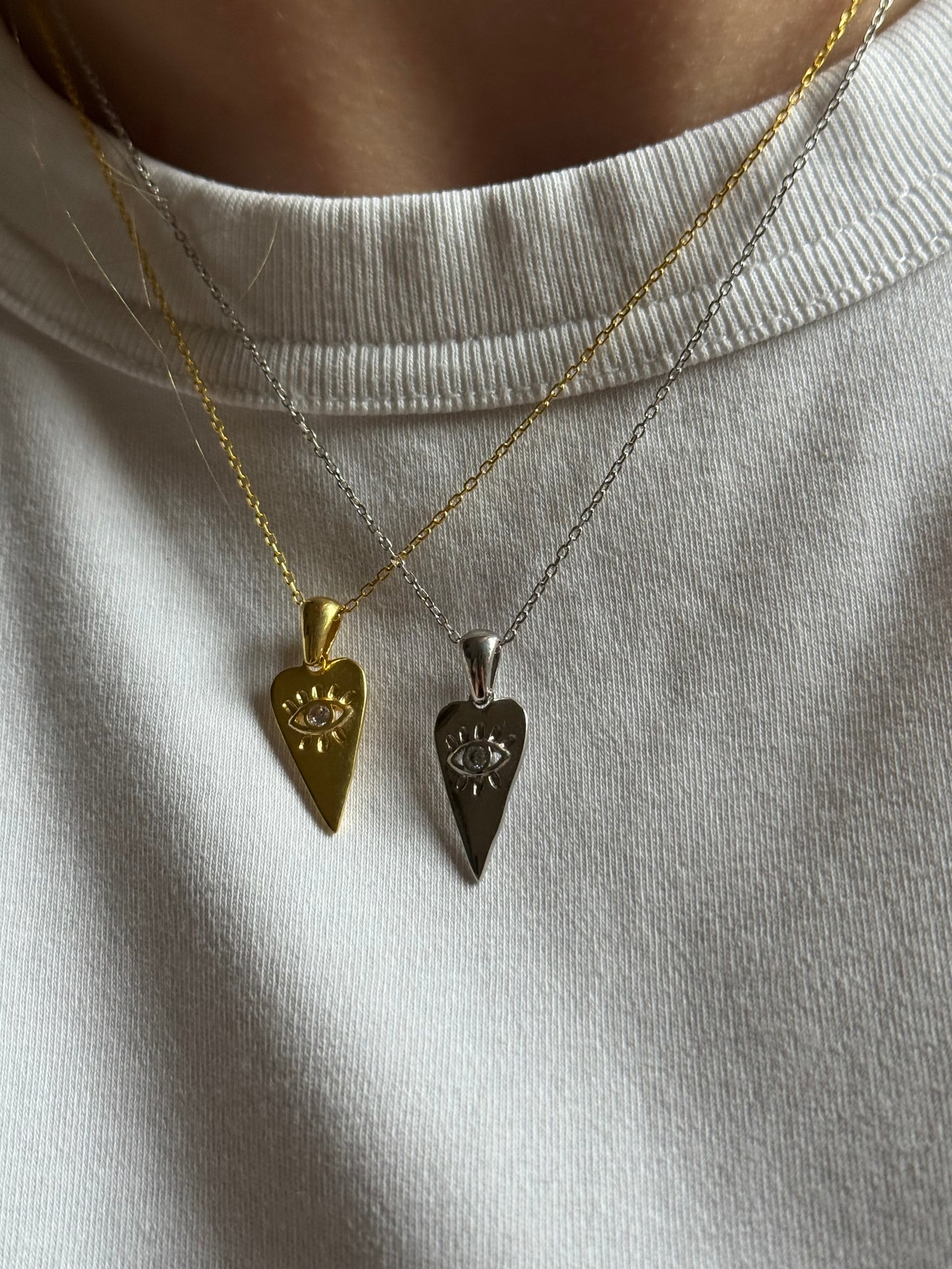 Triangle heart evil eye necklace