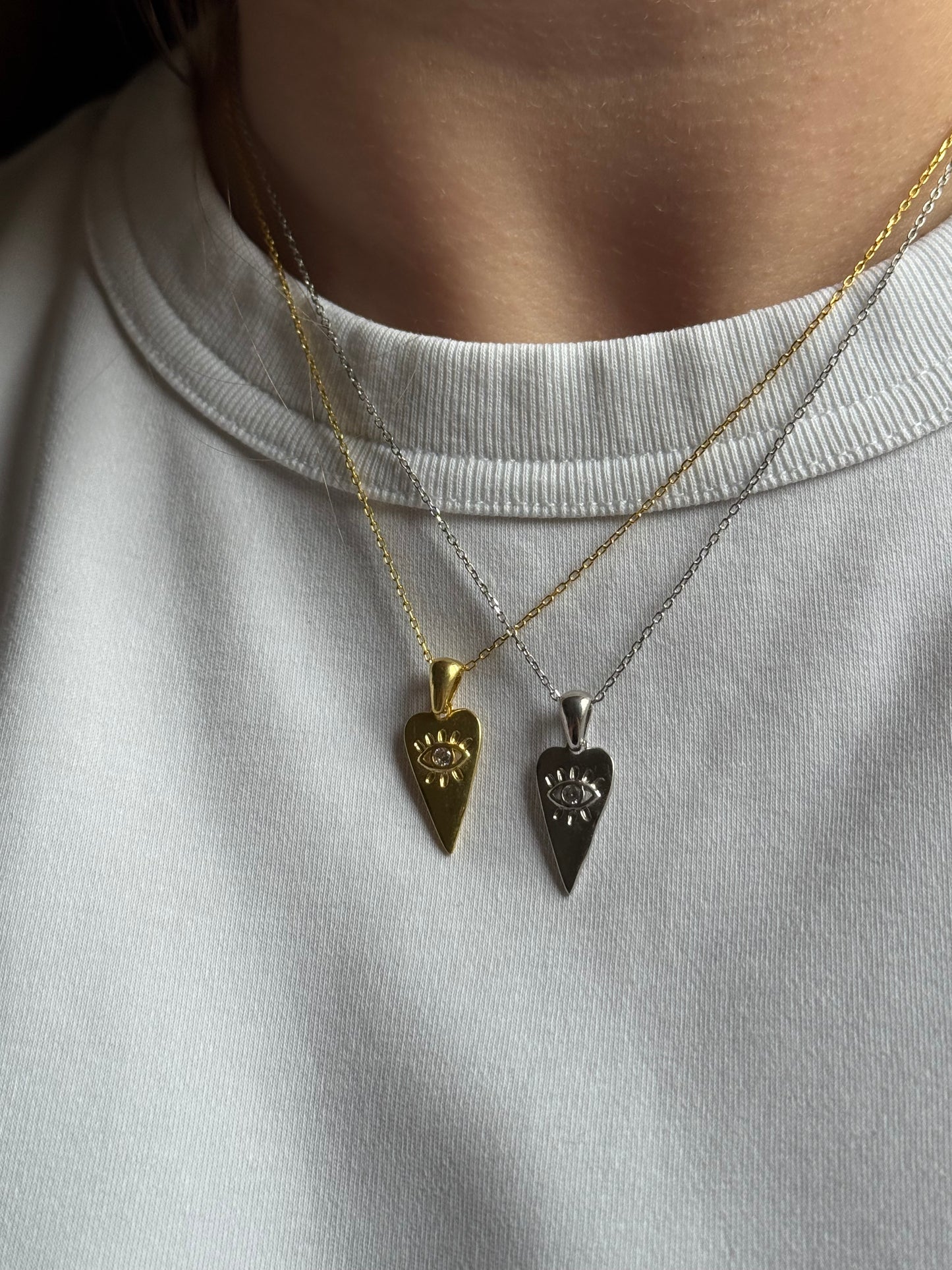 Triangle heart evil eye necklace