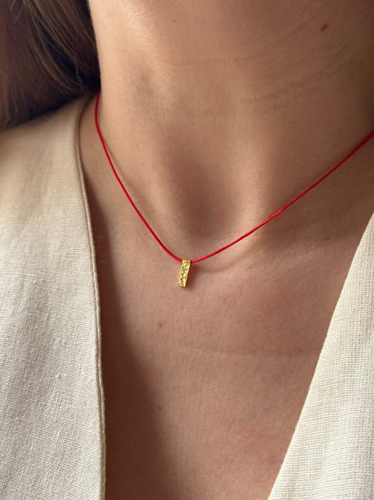 Rectangular Charm Red String Necklace
