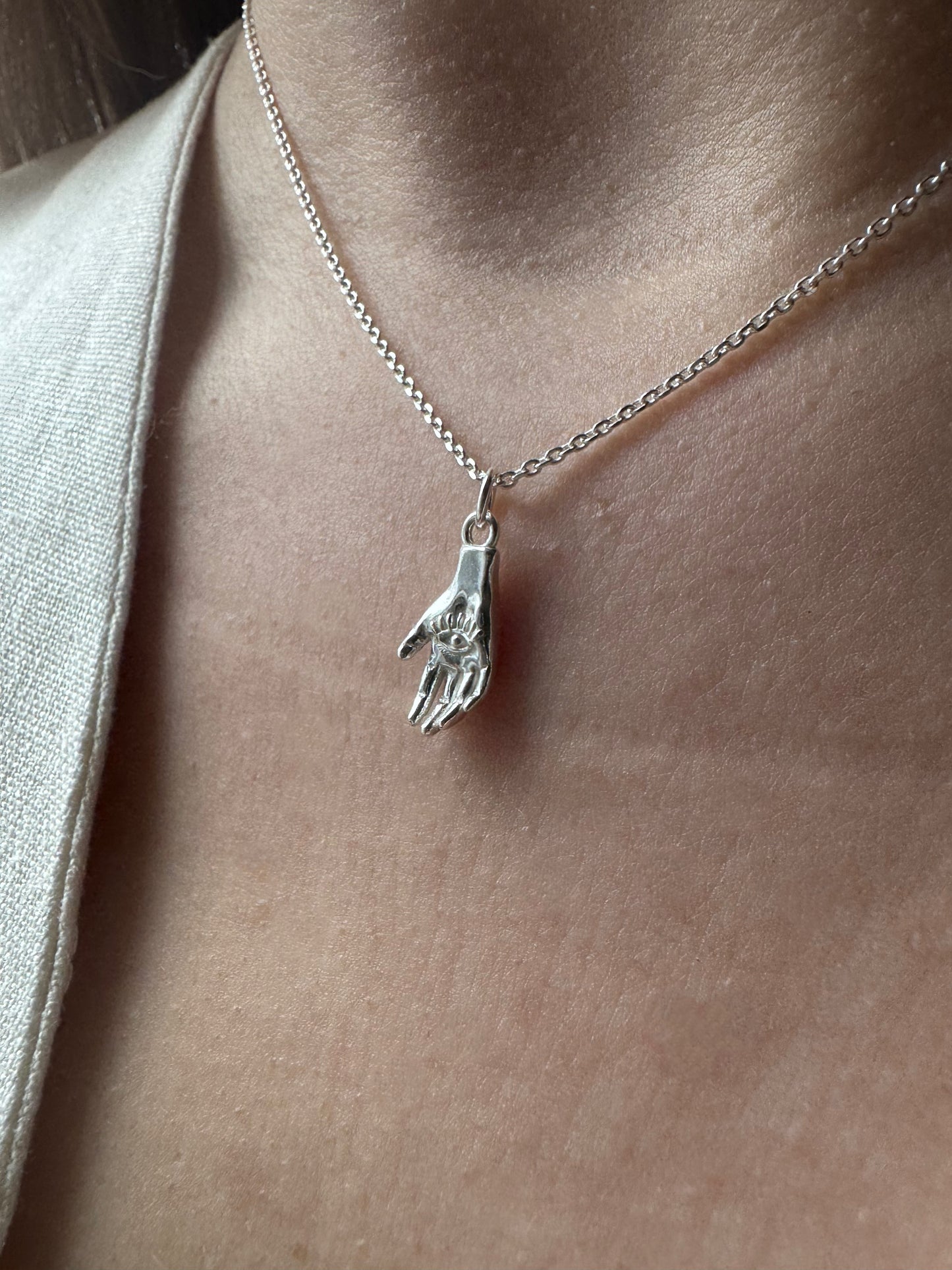 Hamsa hand eye necklace