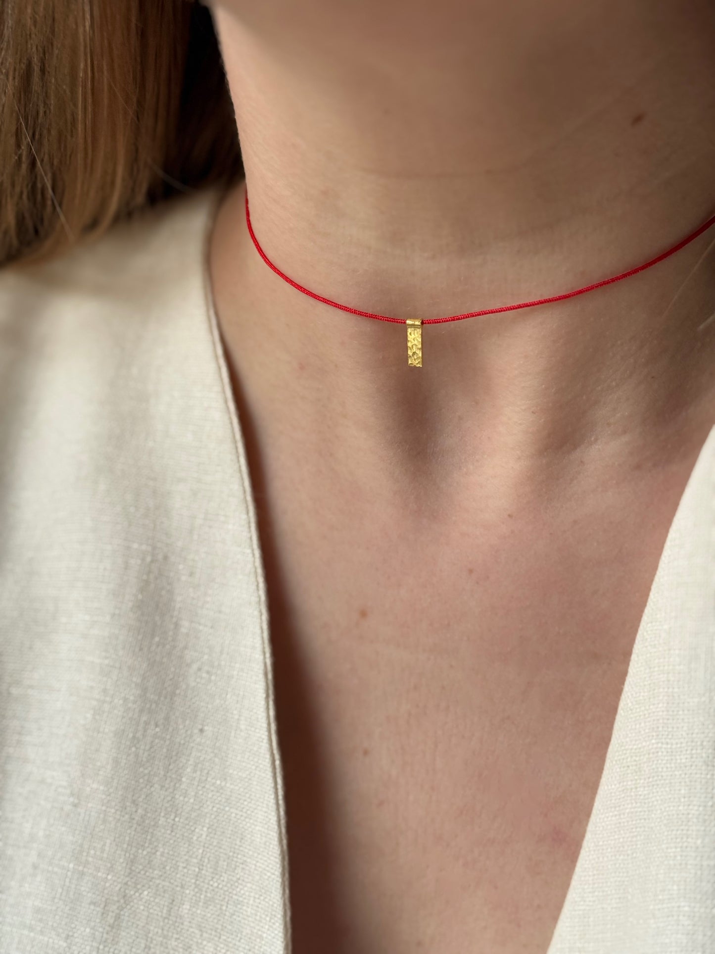 Rectangular Charm Red String Necklace
