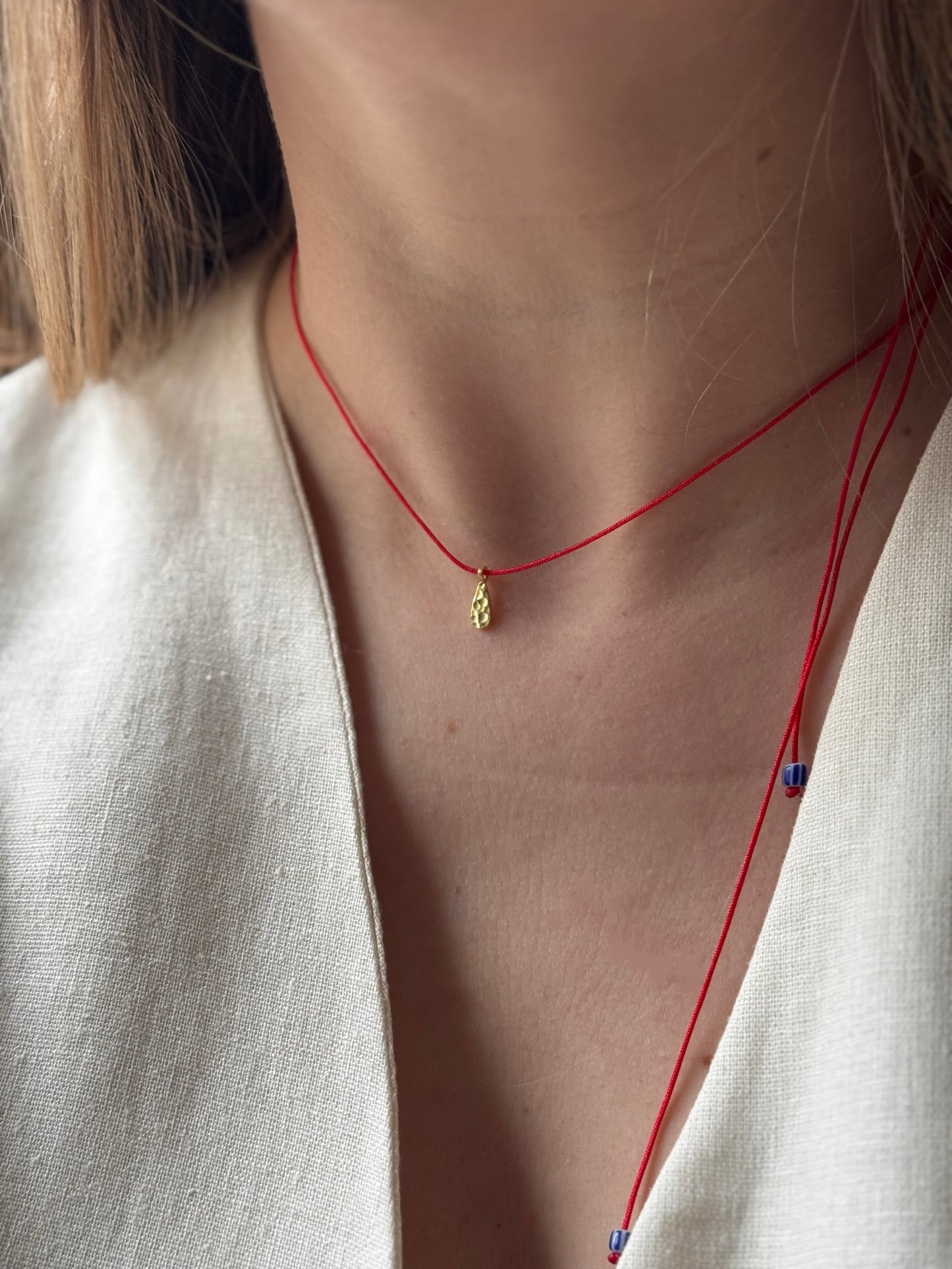 Raindrop Charm Red String Necklace