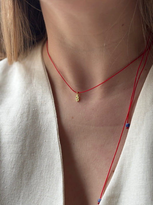 Raindrop Charm Red String Necklace