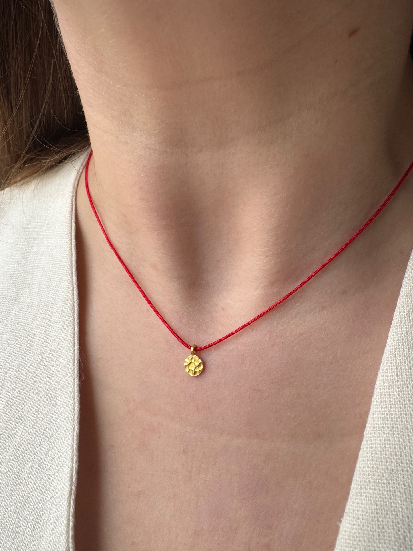 Round Charm Red String Necklace