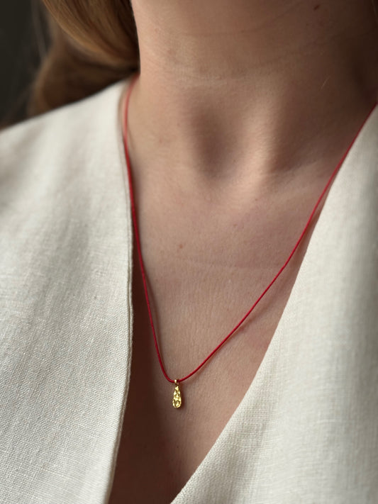 Raindrop Charm Red String Necklace