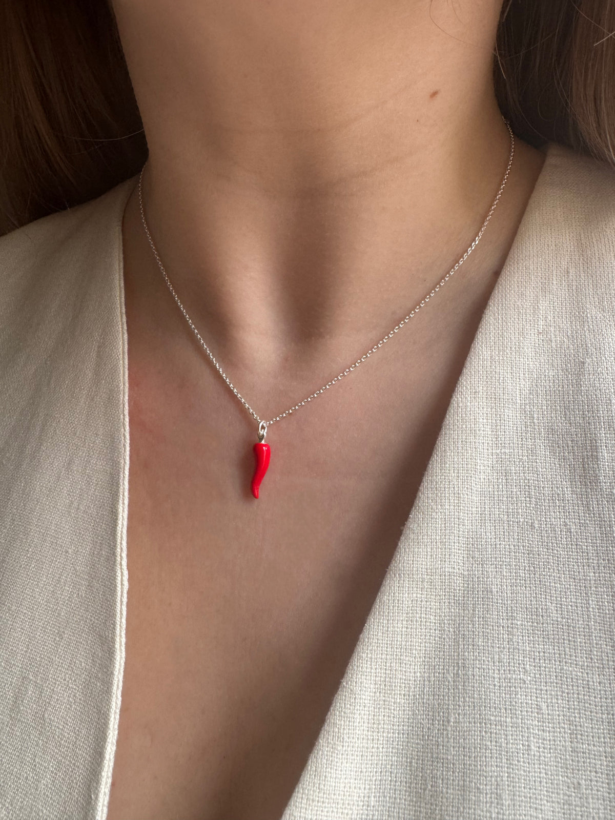 Red Chili Pepper Necklace – 925 Sterling Silver Cornicello Charm