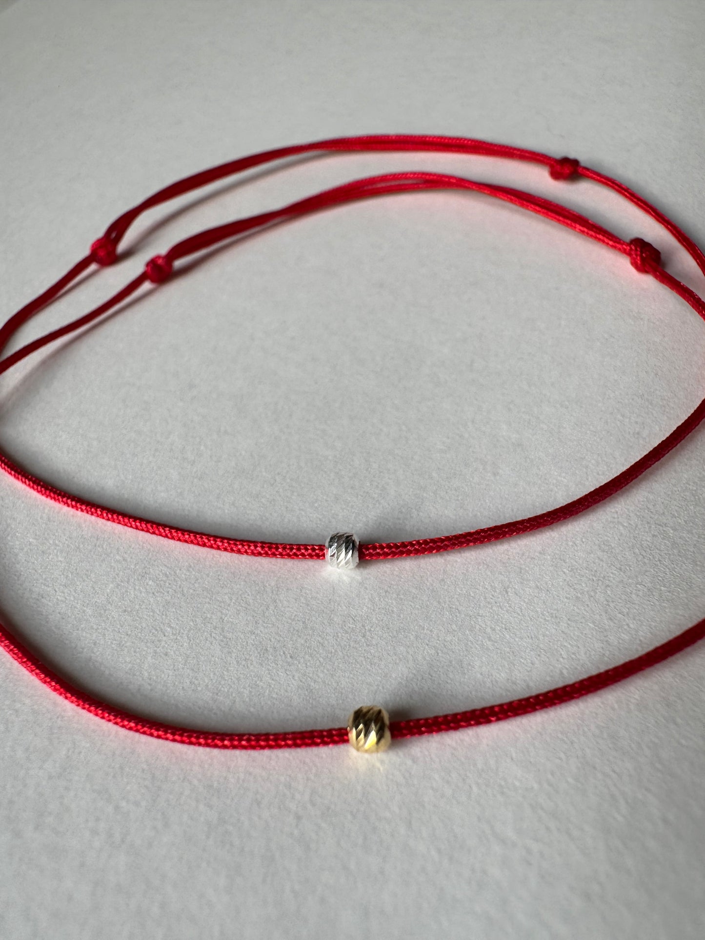 Silver bead minimal red bracelet