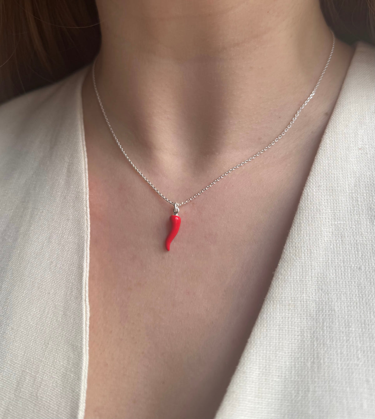 Red Chili Pepper Necklace – 925 Sterling Silver Cornicello Charm