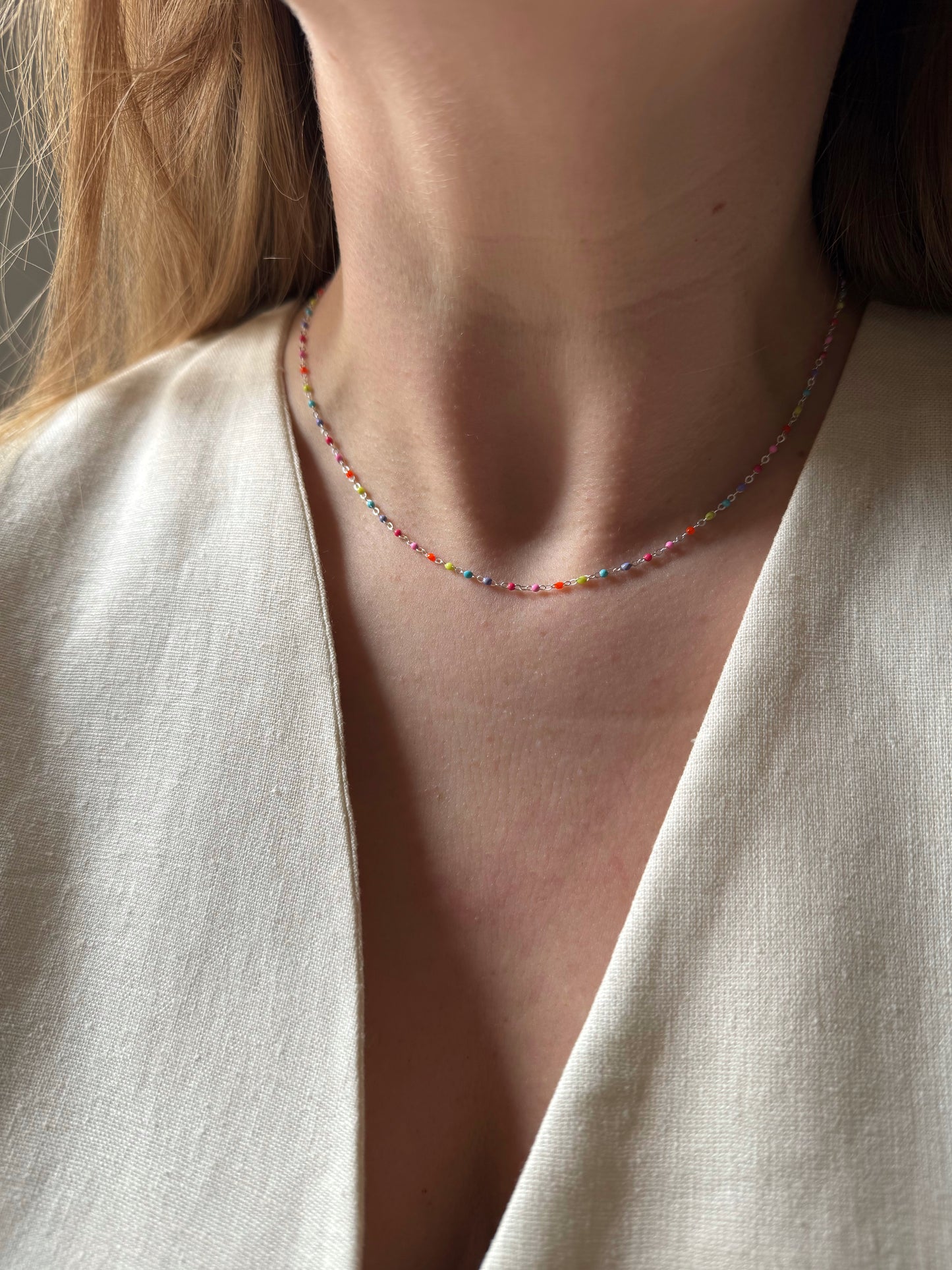 Multicolor Sterling Silver Chain Necklace