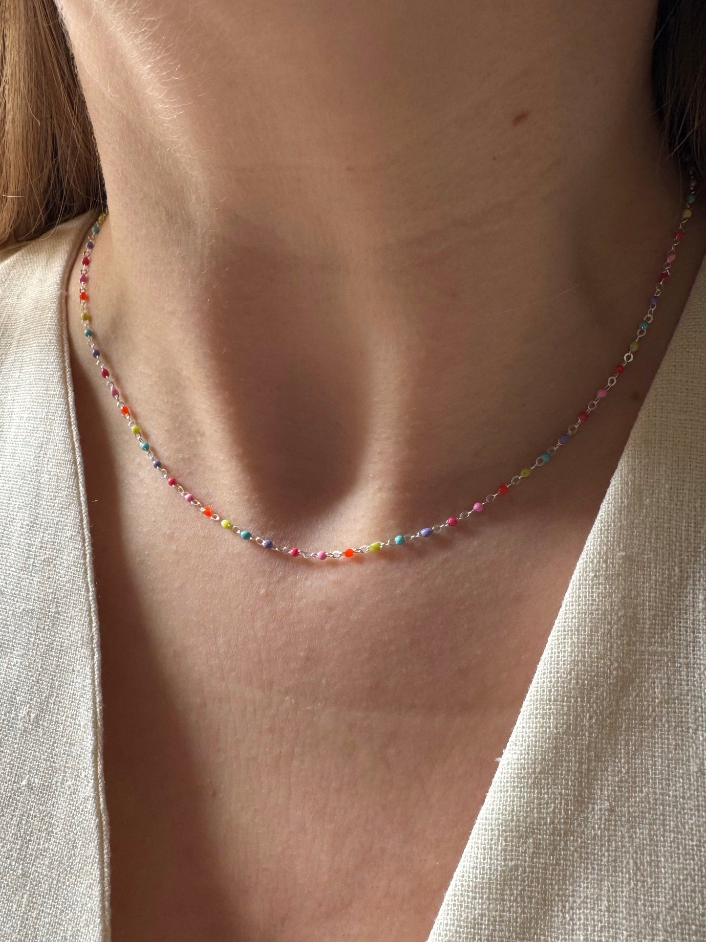 Multicolor Sterling Silver Chain Necklace
