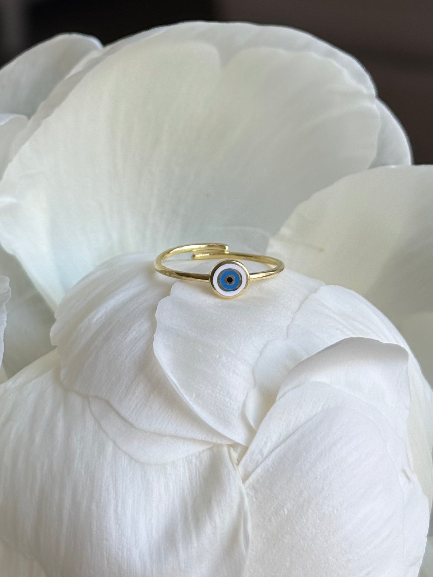 Minimal evil eye ring